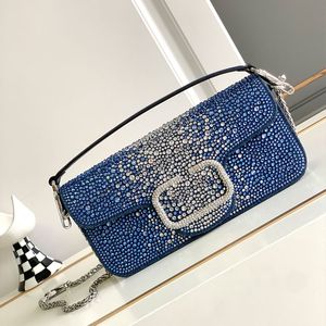 Denim handväska kvinnor messenger väskor axel crossbody purse mode hårdvara spänne rinsten dekoration full diamante 10a toppkvalitet påse