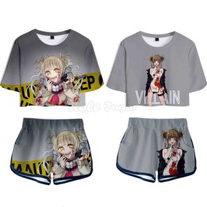 2 st min hjälte akademi himiko toga anime cosplay costume cross my body teen girls 3d tryck kort ärm sportkläder c37m202