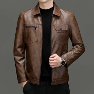 Men's Leather Faux Leather Autumn and Winter Leather Jacket Men's Natural Leather Jacket Lapel with Velvet Pattern Motorcycle Leather Casual Coat 231030