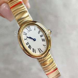 Top Fashion Quartz Watch Women Gold Silver Dial Rhinestone Bezel Classic Oval Design Wristwatch Ladies Elegant Stainless Steel Band Clock 1911