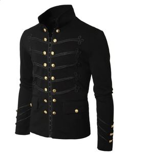 Męskie kurtki mężczyźni vintage wojskowa gotycka kurtka haftowane guziki stały kolor top retro mundury zipowarowe odzież wierzchnia 231030