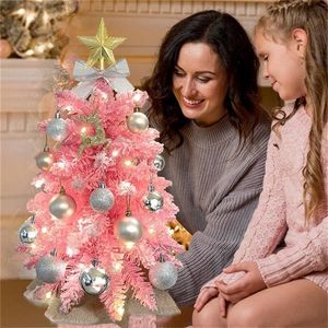 Juldekorationer utsökta julgran med ljus 2ft liten bordsskiva mini rosa konstgjorda Xmas -träd med julprydnader juldekor 231030