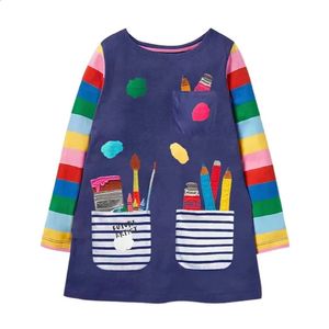 Dancewear Jumping Meters 2 8T Selling Children's School Dresses With Pockets Pen Embroidery Long Sleeve Autumn Kids Preppy Style Dress 231030