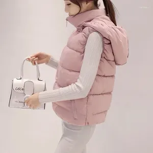 Kvinnors västar 2023 Autumn Winter Down Cotton Vest Coat Girls bär avslappnad dragkedja huva för att hålla varmen och ljusrosa