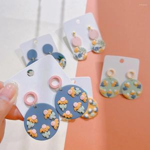 Brincos pendurados argila de polímero geométrico feito à mão para mulheres meninas moda flores brinco acessório de jóias de natal