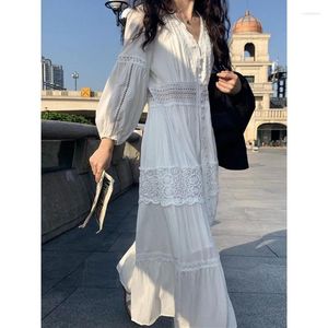 Casual Dresses Sommer Damen Langes Kleid Solide V-Ausschnitt Streetwear Lose Koreanische Elegante Übergröße Robe Vintage WD425