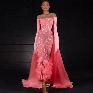 Różowy 3D kwiatowe sukienki wieczorowe Bateau szyi rękaw z rękawem science formalny wieczorny suknia kostka Illisuon damska sukienka Specjalna okazja