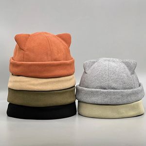 Basker vintage kupol hatt herrar kvinnor brimfri skalle kepsar katt öron bomullsmöss för män dockare sjöman crimping hatt casual hip hop cap 231031