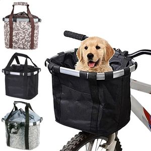 Panniers Bags Bicycle Front Basket Bike Small Pet Dog Carry Pouch 2in1 Detachable MTB Cycling Handlebar Tube Hanging Fold Baggage Bag 5KG Load 231030