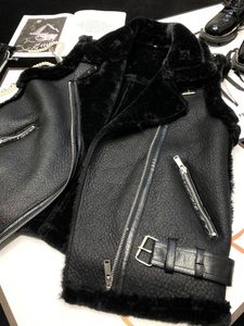 Женские жилеты FTLZZ, осенне-зимняя женская уличная одежда, жилет из искусственной кожи с мехом ягненка, пальто, повседневная толстая теплая черная мотобайкерская куртка без рукавов