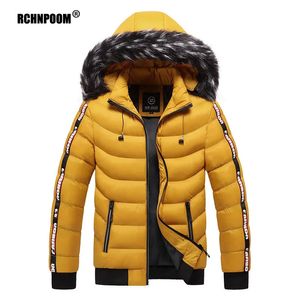 Męskie kurtki Zimowa ciepła kurtka Mężczyzna parkas futra kołnierz z kapturem grube bawełniane marki męska marka wiatrówki Casual Highquality Coat 231031