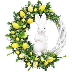 Decorative Flowers & Wreaths Decorative Flowers Wreaths 2023 Easter Bunny Wreath Front Door Oranments Happy Rabbit Wall Hanging Home P Dhvzv