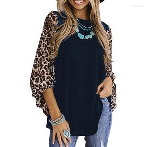 Women's Blouses Casual Leopard T-Shirts Fashion Spring Autumn Printing Long Sleeve Tops Patchwork Sexy Streetwear O-Neck Office Lady