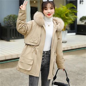 Kadın Trençkotları 2023 Kış Kapşonlu Kürk Yakası Parka Ceket Kadın Korece Versiyon İnce Orta Uzunlukta Beyaz Ördek Pamuklu Kadın JD2191