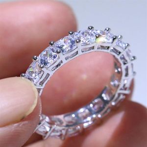 Unique Luxury Jewelry Top Selling 925 Sterling Silver Cushion ShaPE White Topaz CZ Diamond Stack Full Eternity Women Wedding Band 257V