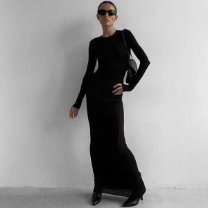 Urban Sexy Dresses Women's 2023 Winter Fashion Solid Color Slim Fit Round Neck Long Sleeve Dress Sexy Party Long Dress Club Outfit Vestidos