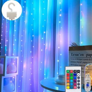 Julekorationer LED -fönstergardinsträngslampor 16 Färg Fairy Light Remote Control Garland Outdoor Wedding Party Bedroom Decoration 2310303030