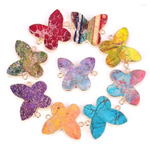 Anhänger Halsketten Naturstein Anhänger Schmetterling Bunte Meeressediment Für Schmuckherstellung Diy Charm Halskette Handwerk Zubehör 26 23mm