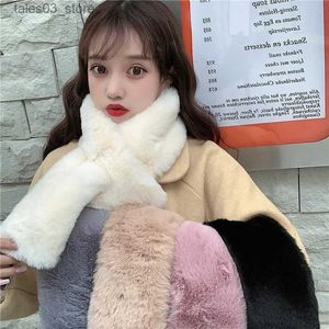 Scarves Scarf Women Autumn and Winter Rectangle Solid Color Cute Plush Imitation Rex Rabbit Fur Scarf Warm Scarf Collar for Young Girls Q231031