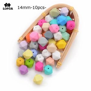 Beißringe Spielzeug LOFCA 10 stücke 14mm Hexagon Silikon Perlen Lebensmittel Grade Baby Beißring Zahnen Spielzeug BPA FREI Halskette Anhänger für DIY 231031