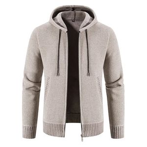 Mensjackor Män huva Cardigan Sticked Solid Sweaters With Hoods Winter Thicked Warm Casual Sweatercoat Jacket Clothing 231031