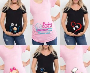 Summer Funny Cartoon Print Maternity Pink Clothing Plus-Size Short Sleeve Pregnant T-Shirt Tops Women Hot Sale T-Shirts