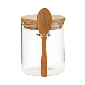 Garrafas de armazenamento ABUI-Food Glass Jar Clear Sealed Canister Recipiente com tampa e colher para chá solto sal açúcar café preservação de feijão