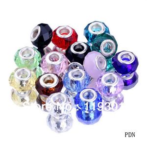 Whole-Whole 100pcs Assorted Charms 5mm hole Rondelle Faceted Crystal Glass Murano Beads For European Bracelet Neckalce PDN167p