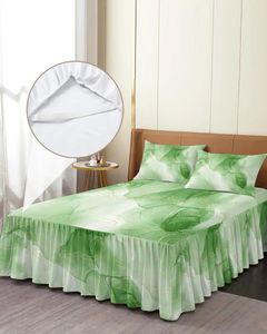 Sängkjol marmor linje gradient gräs grön elastisk utrustade sängflöde med örngott madrass täcker sängkläder set ark