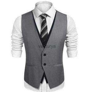 Coletes masculinos com decote em v colete casual para homens de casamento único uma peça cinza e preto terno coletes personalizado noivo smoking moda casaco yq231031