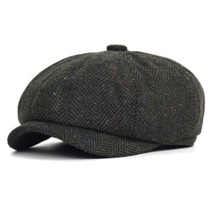 Basker ull tweed Herringbone Sboy Cap Gatsby Octagonal Hat Men 8-Quarter Panel Cabbie Flat Caps Women Beret Hat 231030
