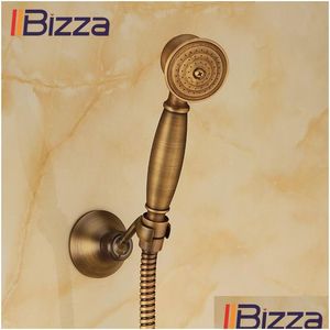 Badrums duschhuvuden Solid Copper Antique Brass Handheld Phone Style Bronze Hand Head Spray Water Spara med 1,5 m Slang 210309 OTBL4