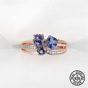 925 Sterling Silver Rings for Women Gemstone Tanzanite Rose Gold Plated Delicate Luxury Fine Jewelry ovanliga 2021 Trendiga presenter Y07315Z