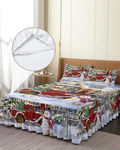 ベッドスカートクリスマススノーマンハウス枕ケース付きベッドカバーの装着マットレスカバーベッドセットシート