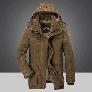 Mensjackor Parka Outdoor Winter Jacket Plus Velvet Thick Warm Multi Pocket Solid Parkas Manlig kappa stor storlekskläder 231031