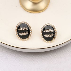 20Style 18k Gold Plated Luxury Designer Double Letter Stud Earring Fashion Women Diamond Oval Jewelry Earring Wedding Party Gift Smycken