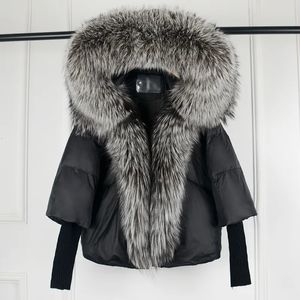 Piumino da donna Lagabogy Inverno Donna Caldo Piumino d'anatra bianco Cappuccio allentato Piumino Cappotto in vera pelliccia naturale Capispalla di lusso spesso 231031