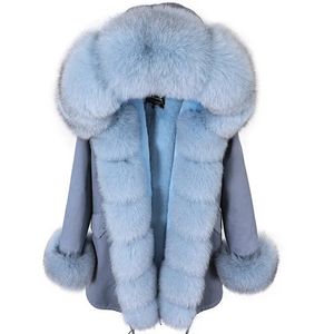 Frauen Pelz Faux MAOMAOKONG Winter Frauen Mantel Natürliche Fuchs Kragen Manschette Schwarz Jacken Outwear Dicken Luxus Echt Parka 231031