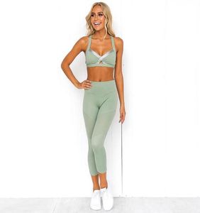 Novo conjunto de yoga feminino roupas de fitness esportiva mulher ginásio leggings acolchoado pushup com tiras sutiã esportivo 2 pçs ternos esportivos 9131172