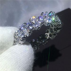 Victoria wieck anel completo redondo 4mm 5a zircon cristal 925 prata esterlina noivado anéis de banda de casamento para mulheres jóias gift247a