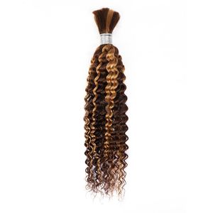 Brasilianska 100% mänskliga hårförlängningar P4/27 Piano Color Deep Wave Hair Bulks 16-24 tum 1 bit/parti peruanska malaysiska hårprodukter