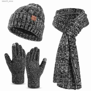 Lenços OZERO 3 peças Beanie Hat Scarf Gloves Set - Conjunto de malha de inverno Touchscreen Luvas Slouchy Hat Neck Warmer Moda Mantenha quente Q231031