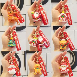 Juldockan Keyring Santa Claus Keychain Elk Snowman Key Chain Accessories Bag Charms Carke Buckle Rings gåva