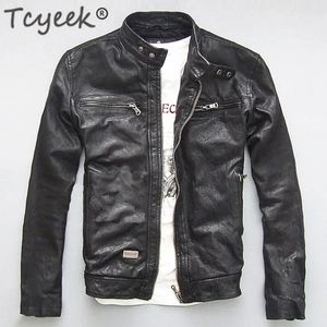 Men's Leather Faux Tcyeek Genuine Jacket Men Real Sheep Goat Black Brown Male Bomber Motorcycle Jackets Spring Autumn Mens Clothes L1 231031