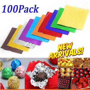 Envoltório de presente 100 pcs 8x8cm DIY Food Folhas de alumínio embrulhando folhas de papel embalagem para doces de chocolate festa de casamento decoração de aniversário