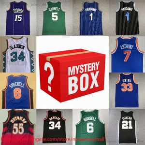 MYSTERY BOX Basketballtrikots Mystery Boxes Sporthemd Geschenke für alle Hemden Russell Duncan Garnett Bird Barkley Ewing Hardaway Nash Zufällig gesendete Uniform