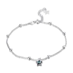 Cavigliere a forma di stella scintillante in argento sterling 925 al 100% con gioielli di moda in cristallo blu per regali da donna SVA6022893