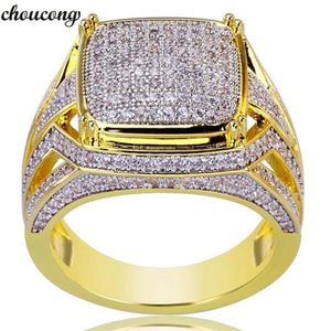 choucong Handgefertigter männlicher Hiphop-Ring in Pavé-Fassung, Diamant-Ehering mit Gelbgoldfüllung für Männer, goldfarbener Schmuck276d