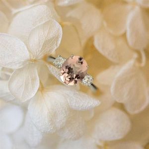 Nature Morganite Pink Blue Gemstone Ring 925 Sterling Silver Women's Wedding Jewelry CNT 66 Rings2348