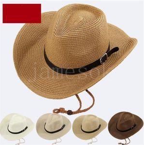Män halm cap cowboy stil brett grim jazz mössar stilfull fest hatt 5 färger unisex 58 cm hood strand sol hattar hav skickar dd214